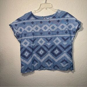 Old Navy Chambray Geometric Blouse Women’s Medium Blue Short Sleeve Top